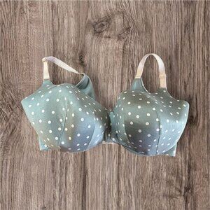 Cacique Lane Bryant Gray & Pink Polka‎ Lightly Lined Balcontte Bra Plus Size 42H